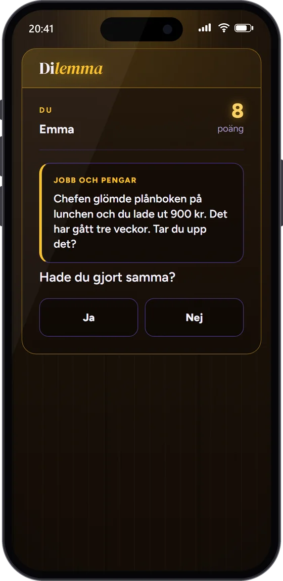 Samma stund i Dilemma i en spelares mobil