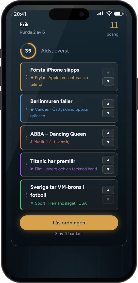 Samma stund i Årtalet i en spelares mobil